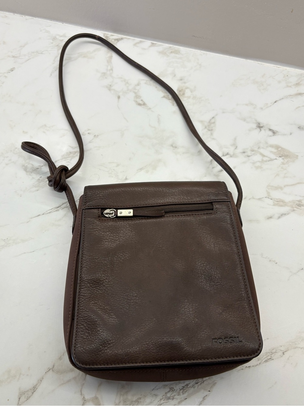 Fossil Genuine Leather Brown Leather Crossbody Bag